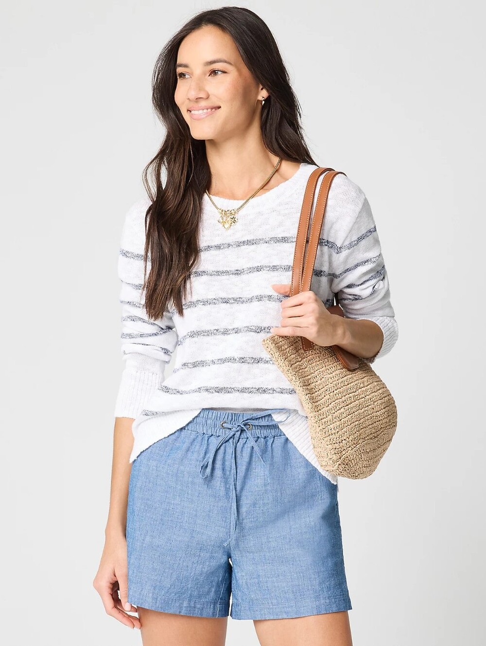 J. Crew Light Blue Chambray Women's Casual Drawstring Shorts M - Picture 2 of 12